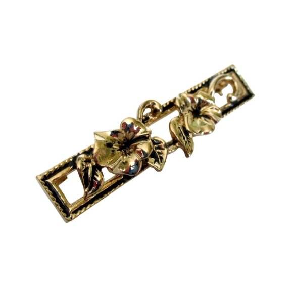 Avon Gilded Glory Bar Pin With Original Box - Vintage 80s Jewelry - Goldtone Flo - Picture 2 of 7